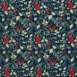 Preview: French Terry Stoff Holly Winterzauber – Beeren und Tannenzapfen auf Dunkelblau